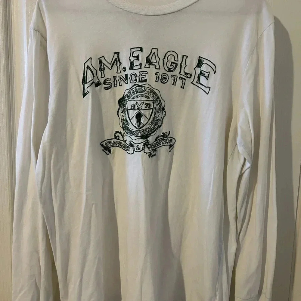 American Eagle Vintage white/green long sleeves crew neck T-Shirt size L